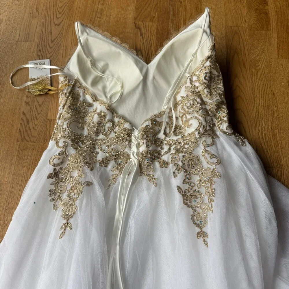 Say Yes to the Prom Dress White Gold Embellished Dress Size 17 NWT